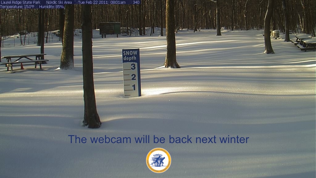 Live webcam view of snow conditions in Laurel Ridge Pennsylvania.